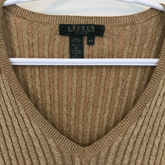 Lauren Ralph Lauren sweater women's S Petite gold/metallic silk holiday event - Picture 5 of 6